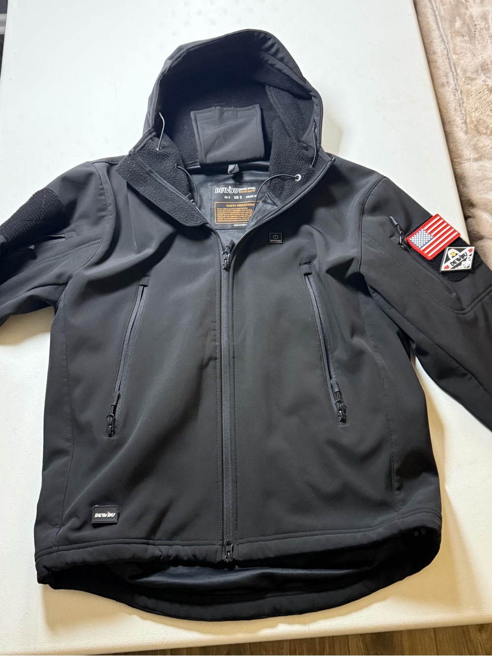 DEWBU 12V Heated Soft Shell Jacket Hooded Black Women’s Small USB Heating